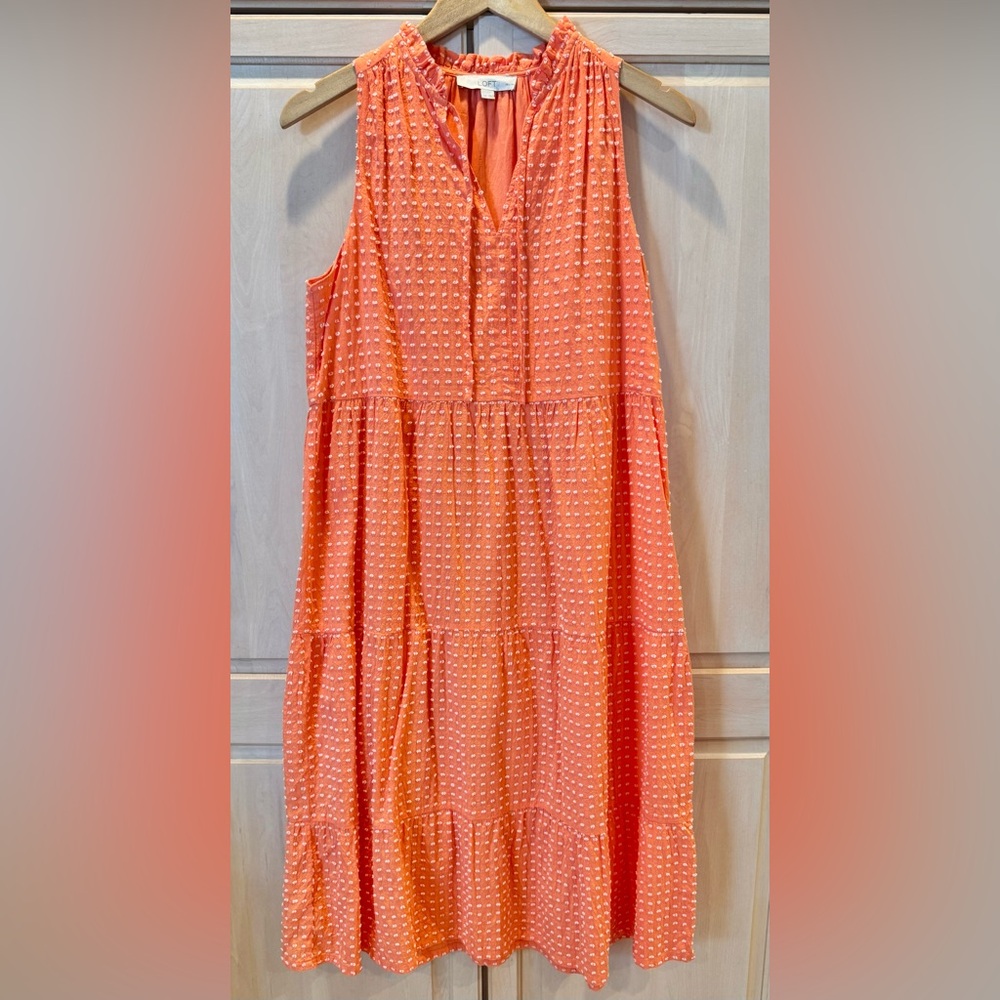 LOFT Coral Orange Sleeveless Clip-dot Dress